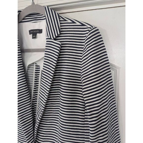 Ann Taylor Striped Blazer women's 6 black white unstructured cotton blend - Picture 2 of 8